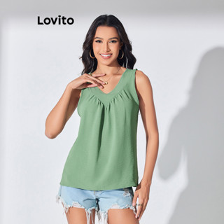 Lovito Regata Feminina Boho Com Gola Contrastante E Bainha Com Babados LBL07163