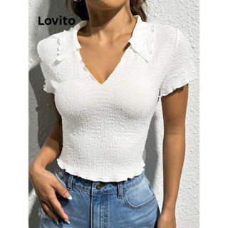 Lovito Camiseta Feminina Elegante Com Babados Em Jacquard Liso L77ED217