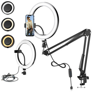 Ring Light Anel de Luz Led Grande 26cm Com Suporte Articulado de Mesa Tripé Tipo Braço Flexível Para Escritório Apoio Celular Live Vídeo Chamada Profissional