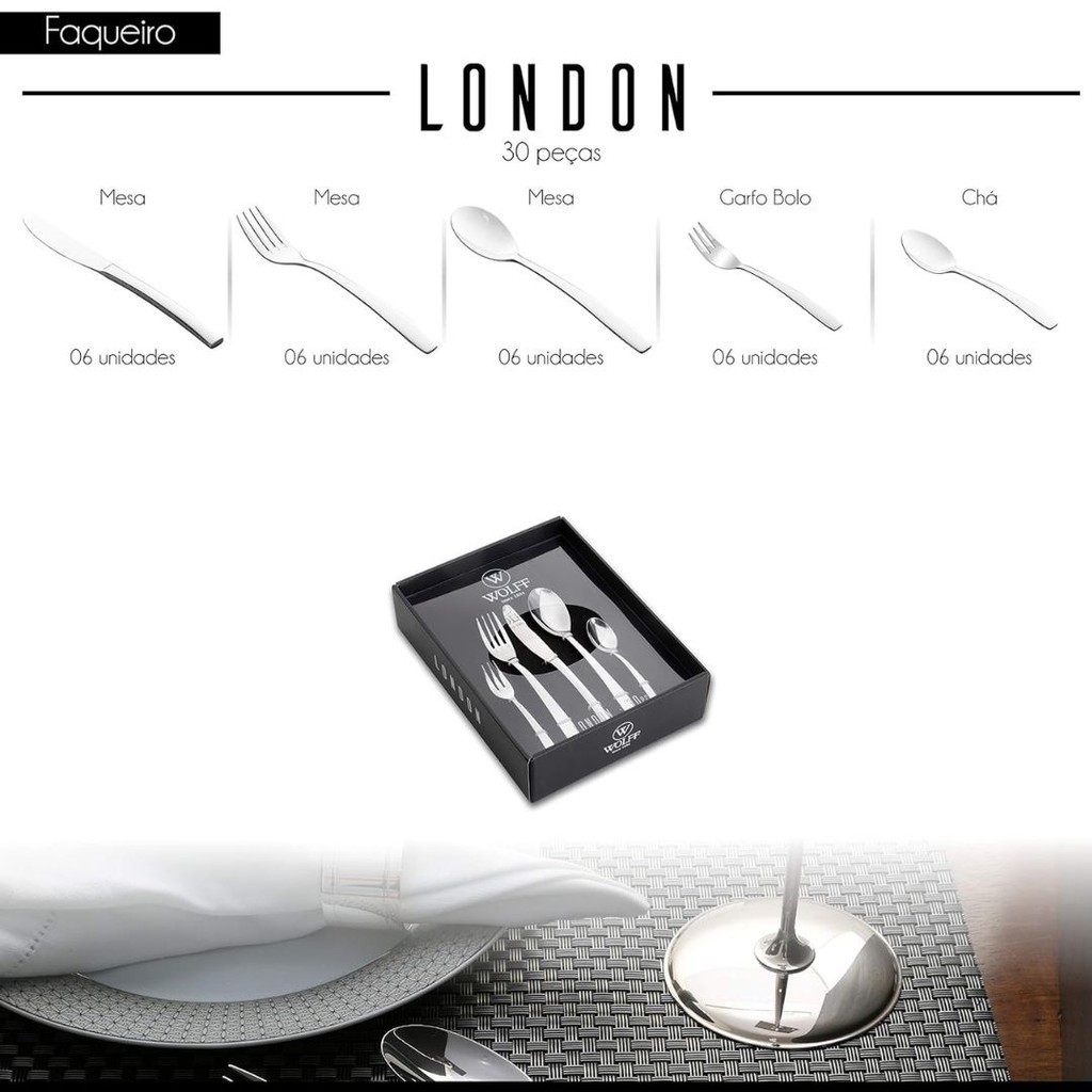 Faqueiro 30 peças de aço inox prateado London Wolff · foto 2