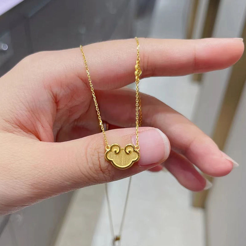 Colar de ouro 3d ouro duro Ruyi conjunto corrente 999 ouro puro brilhante pingente moda feminina simples ouro clavícula 
