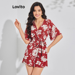Lovito Macacão Boho Floral Com Cinto Para Mulheres LBL08464
