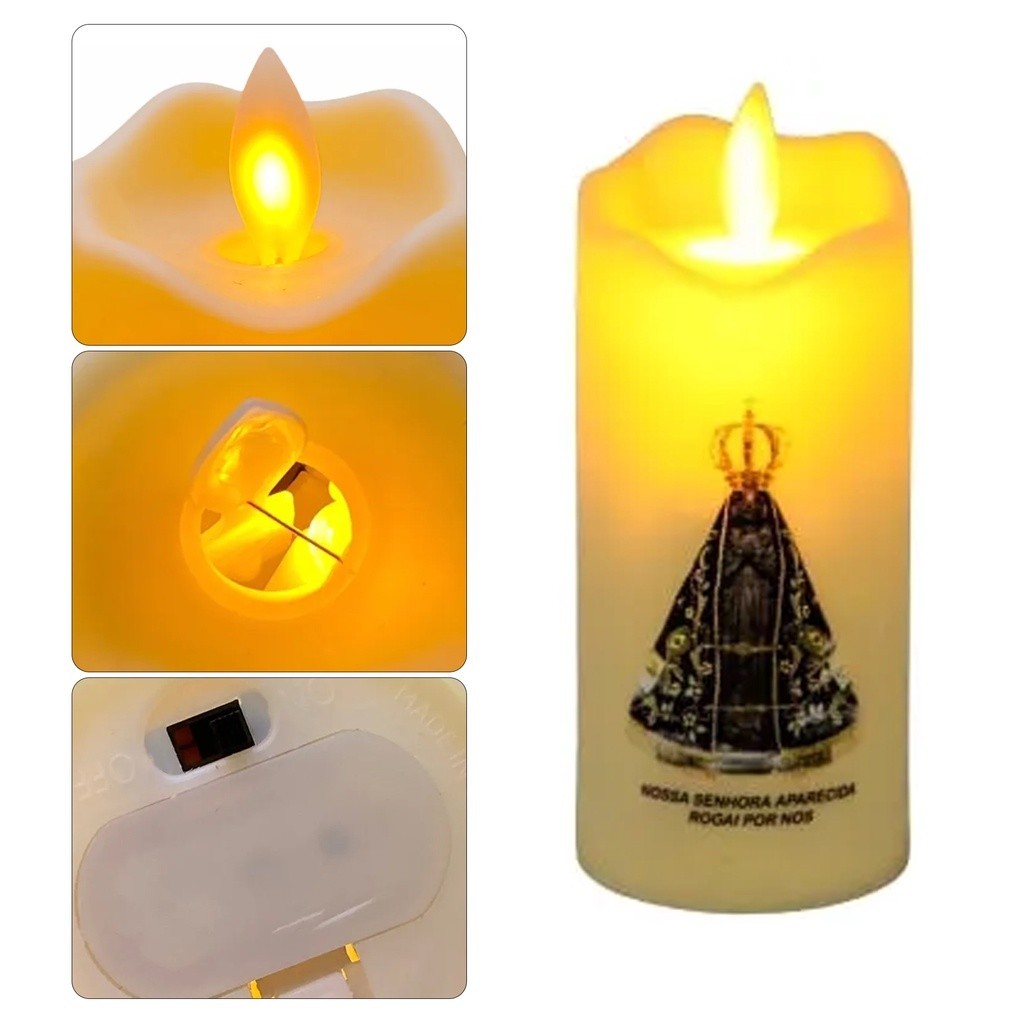 Vela Led Fina Eletrônica Chama Viva Nossa Senhora de Aparecida em Oferta na Shopee