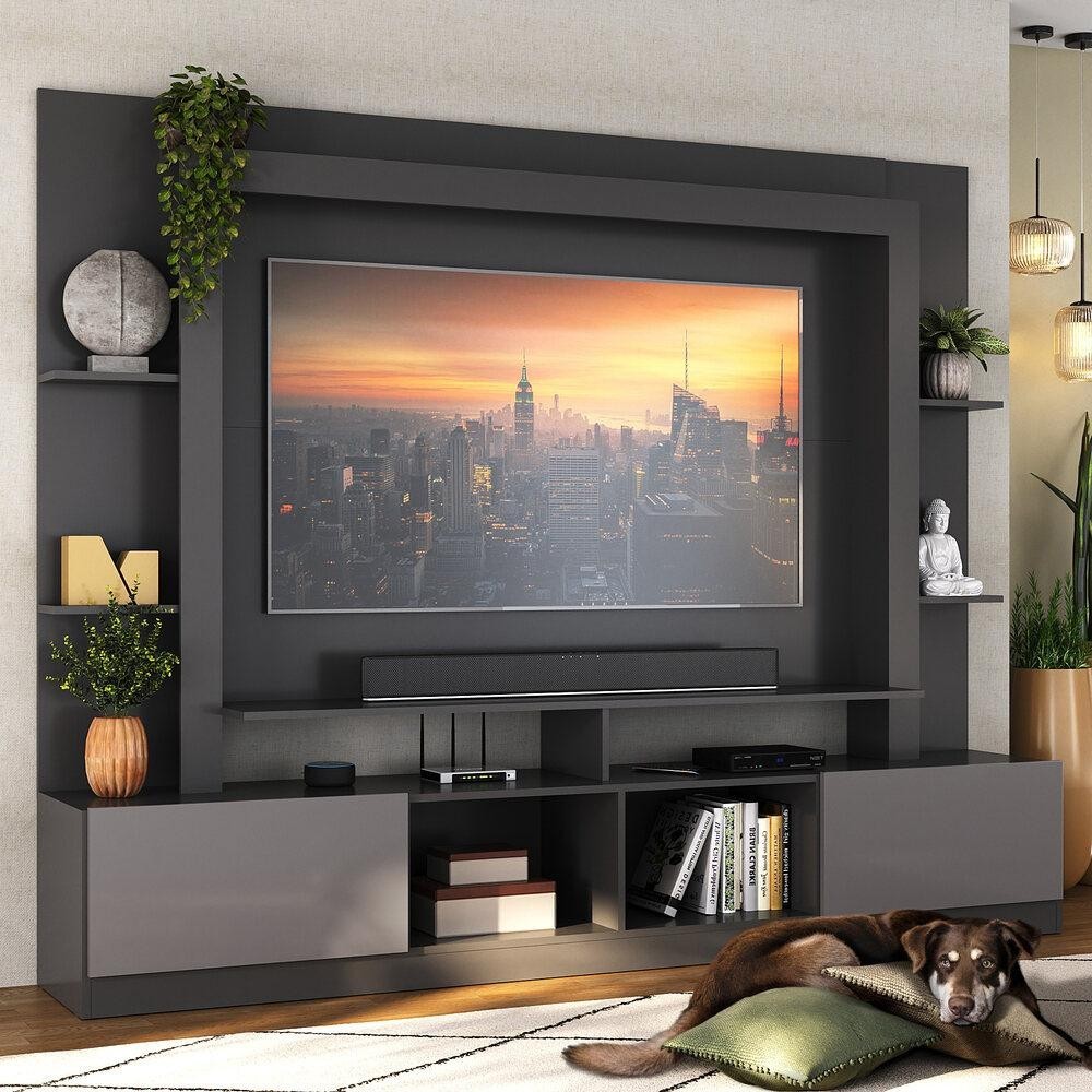 Estante Rack com Painel e Suporte TV 65" Moscou Multimóveis Preto/Lacca Fume em Oferta na Shopee