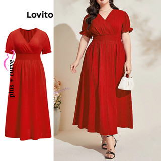 Lovito Vestido Plus Size Curvo Elegante Liso Com Acabamento De Alface Para Mulheres LBL08208