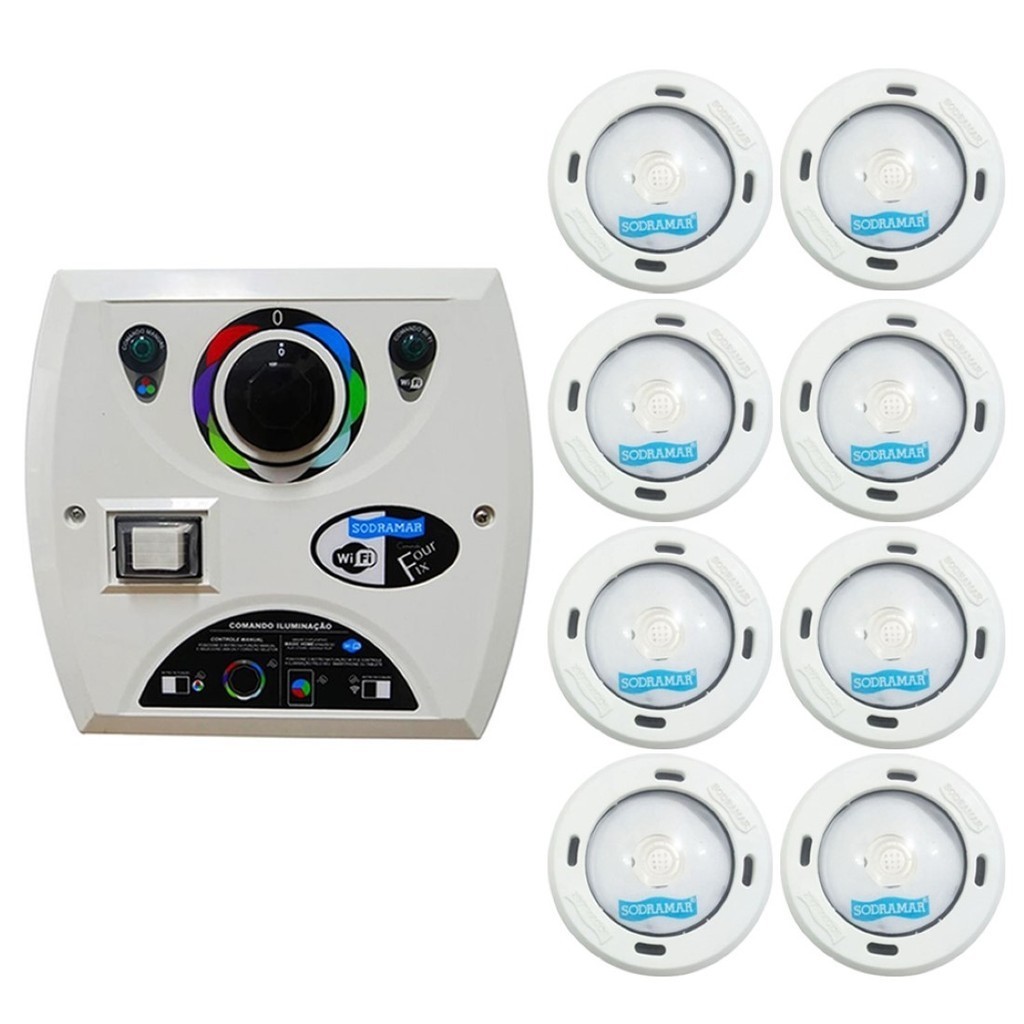 Kit 8 LED Piscina RGB Colorido COB + Central Wifi Sodramar