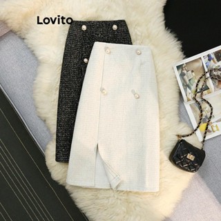 Lovito Saias Elegantes Lisas Com Botões Duplos Para Mulheres LNL50176