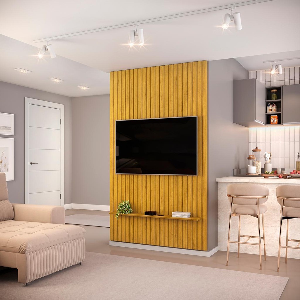 Painel para TV até 60 Polegadas Ripado DJ Móveis Trento 143 Cedro em Oferta na Shopee