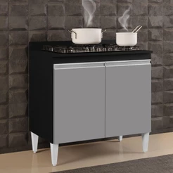 Balcão para Cooktop 80cm 2 Portas Flórida Preto/Cinza - Lumil