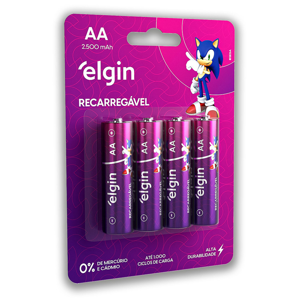 Pilha Recarregavel AA Elgin Bateria 2A 2500mAh Pequena 4 unidades em Oferta na Shopee