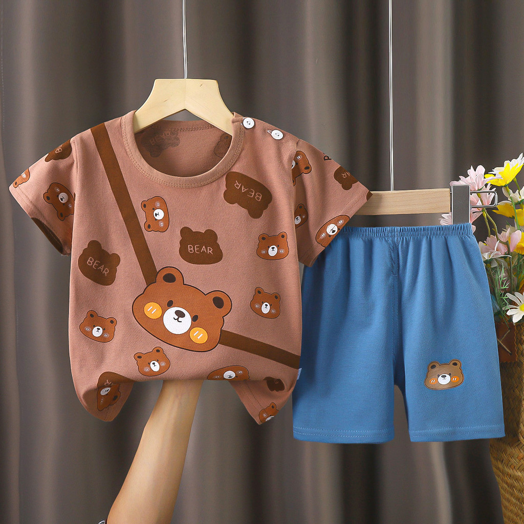 Fato de manga curta para crianças, Fato de verão para menino +Shorts de 2 peças, Roupas para crianças