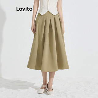 Lovito Casual Saia Feminina Lisa Plissada L74ED274