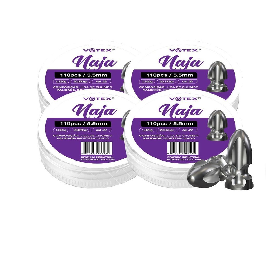 4 Chumbinho Naja 5.5mm 1,320g 440 Unidades - Votex - Sports & Outdoors