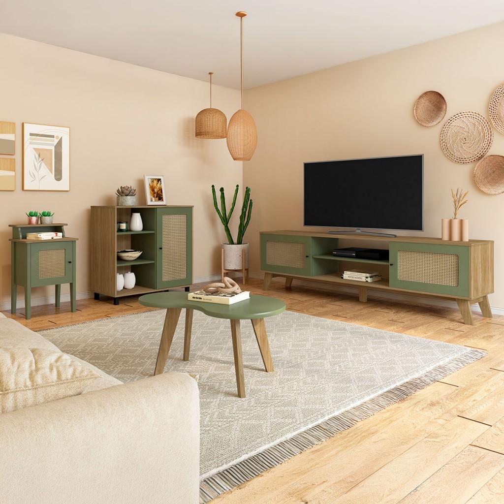 Sala de Estar Completa para TV Até 75 Polegadas Charlotte 4 Portas Carvalho/Menta - Pnr Móveis - Home & Living