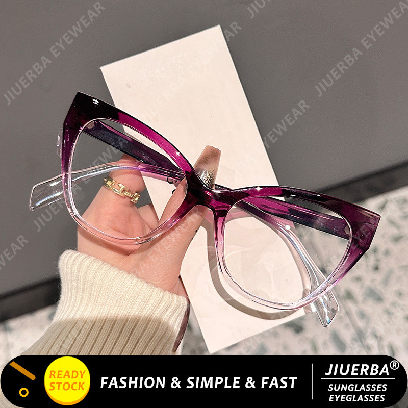 (JIUERBA) Óculos Elegantes Olho De Gato Roxo Gradiente Para Mulheres Estilo Retrô Ocidental Anti-Radiação De Armação Gra em Oferta na Shopee