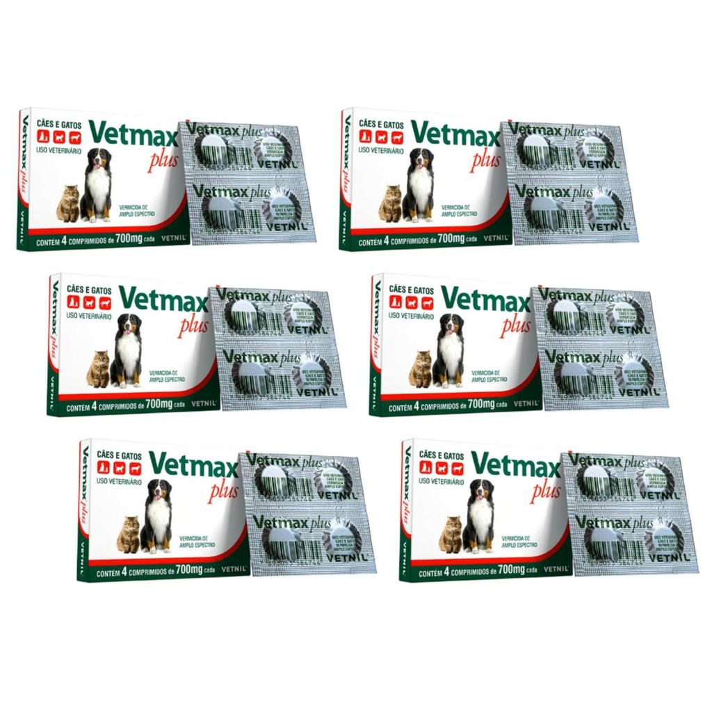 06 CX Vermífugo Cães Gatos Vetmax Plus 4 Comprimidos Vetnil em Oferta na Shopee