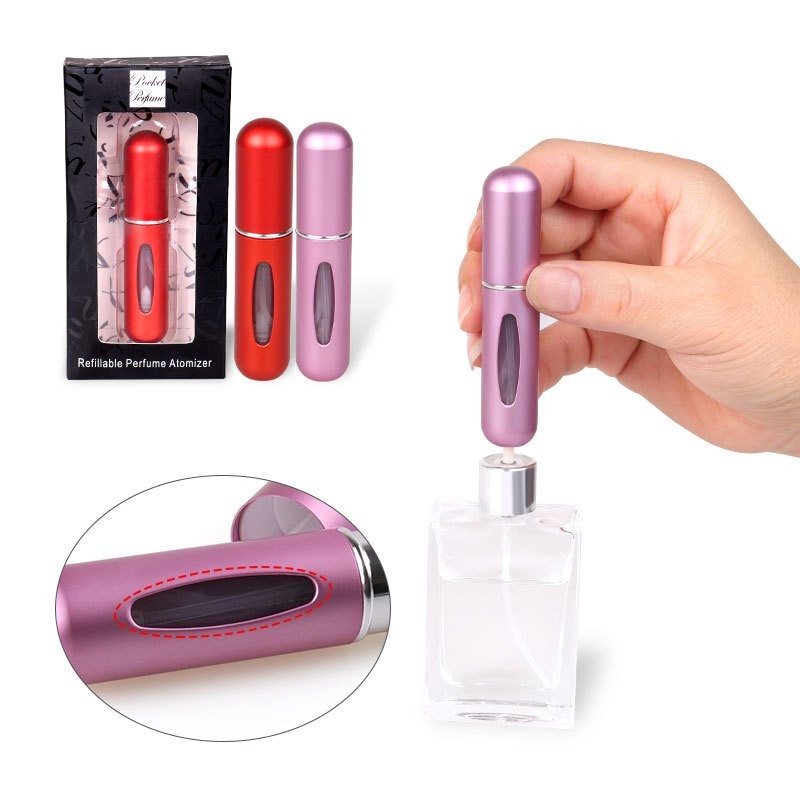 Frasco de Perfume Recarregável de 5ml – Frasco de Spray Portátil com Base de Alumínio para Cosméticos
