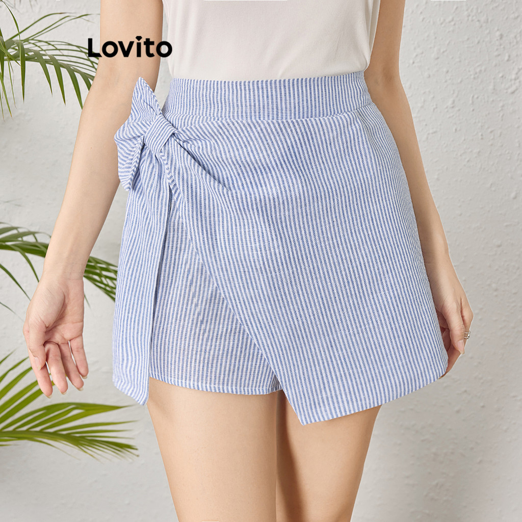 Lovito Shorts Elegantes Listrados Assimétricos De Verão/Primavera Para Mulheres L120ED1136 - Women Clothes