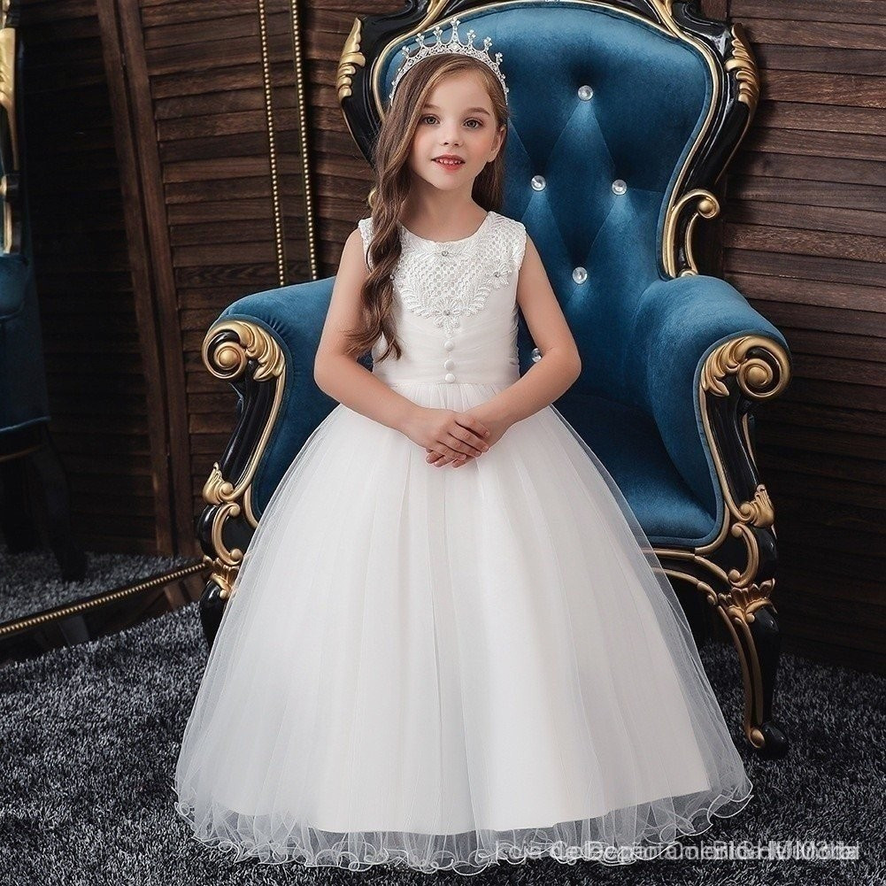 Vestido de Baile Longo Branco Promise GVAO R4XJ HFA AMG4 para Crianças, Vestido de Festa para Princesa, Dama de Honra, F