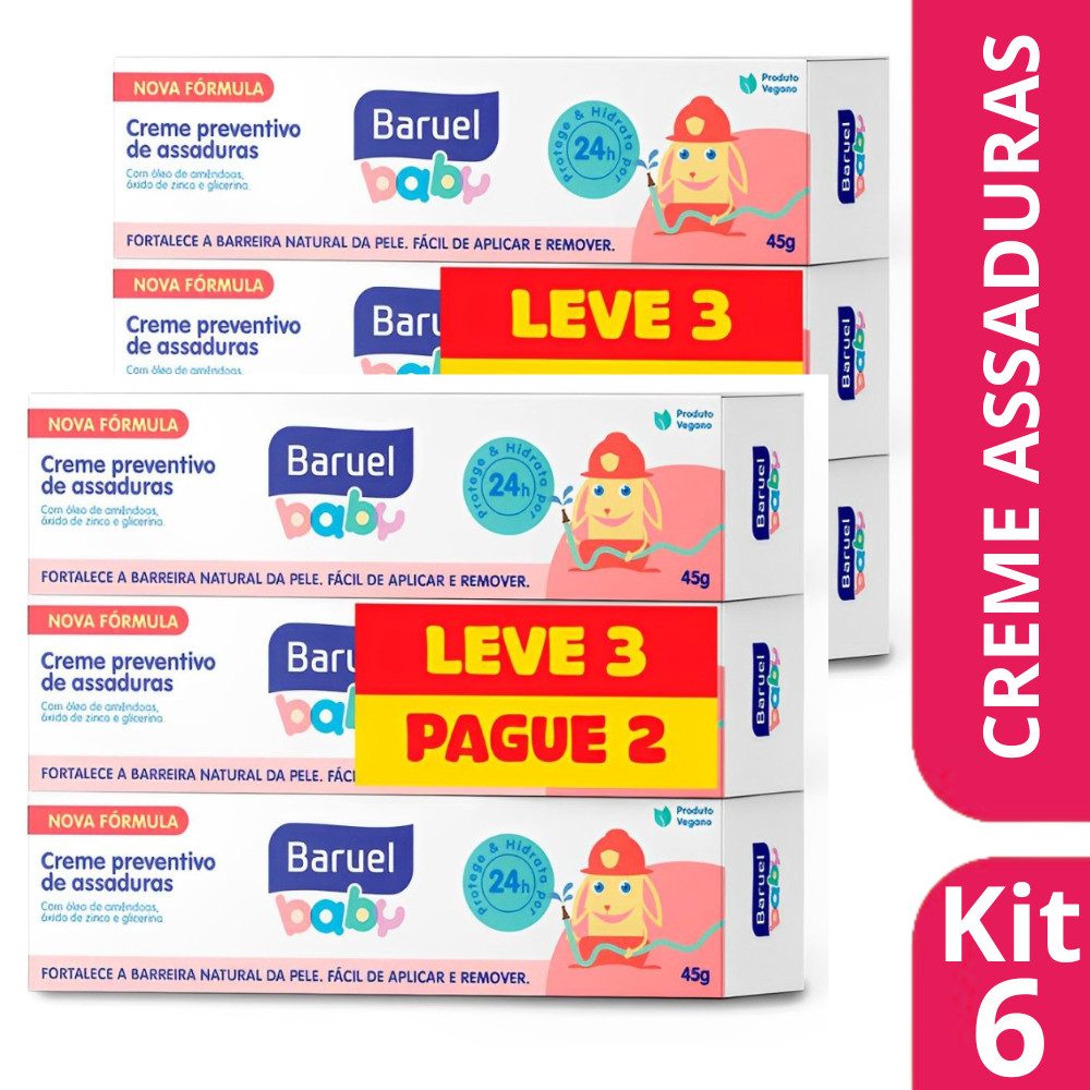 Kit 6 Creme Preventivo de Assaduras 45g Lev 6 Pg 4 45g - Baruel Baby