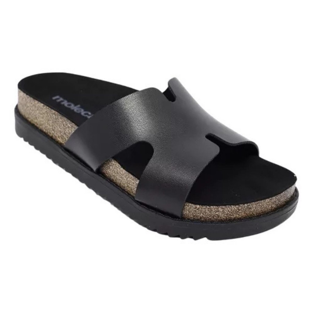 Tamanco Moleca Papete Napa Tira Larga Solado Alto Feminino Preto