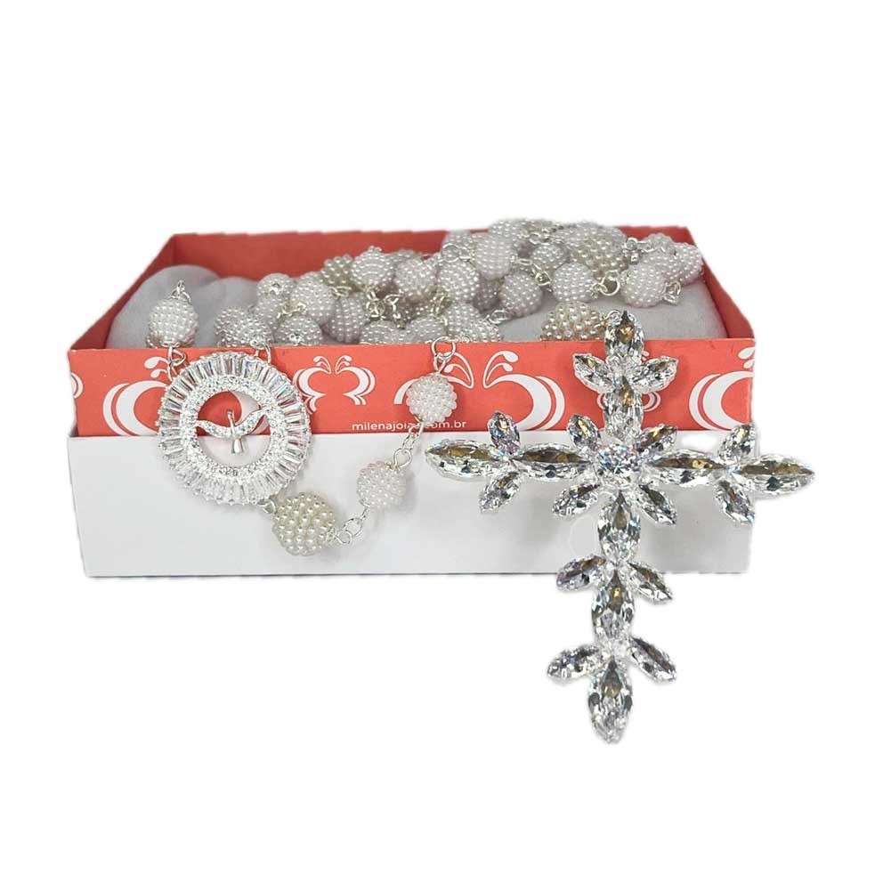 Terço De Noiva Folheado A Prata Cachinho De Uva Cruz Luxo em Oferta na Shopee