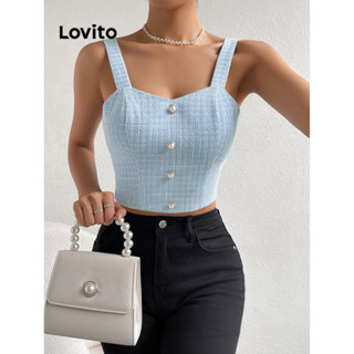 Lovito Regata Feminina Elegante Com Botão Liso Frontal LBL07045