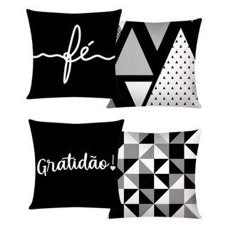 Kit c/ 04 Capas de Almofada Decorativas Modern Print 45x45 - Gratidão Preta