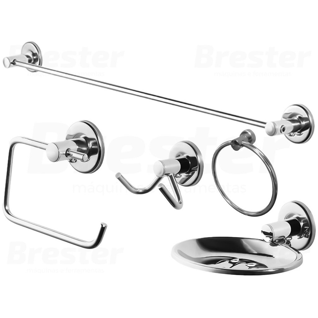Conjunto De Acessórios Para Banheiro Lavabo Metal Polido 5 Peças Completo Atlas Original em Oferta na Shopee