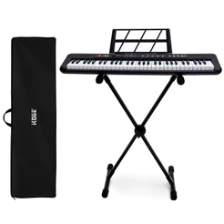 Kit Teclado Musical Kobe KB-150 Preto 61 Teclas Com Suporte e Capa