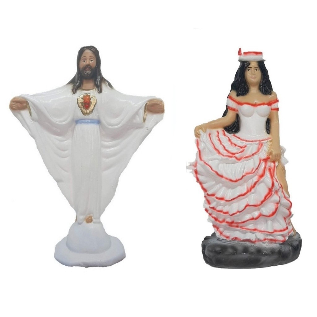 Escultura Estatueta Estátua Orixá Oxalá E Maria Navalha Malandra Umbanda Candomblé Imagem Gesso 22cm Altar Congá