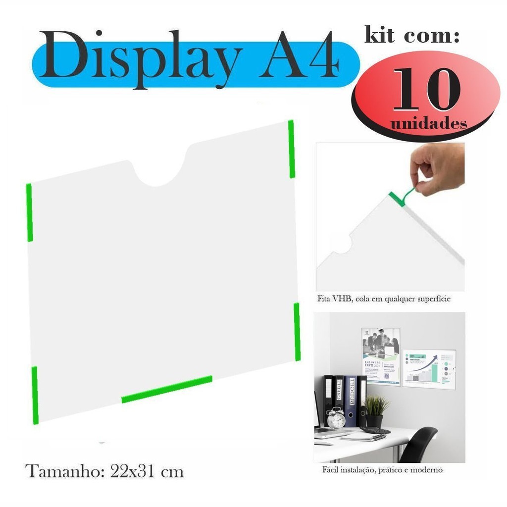 10 Display a4 expositor folha quadro PAISAGEM HORIZONTAL PET