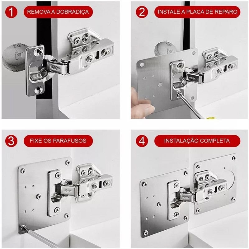 Kit 2 Placas De Reparo Para Consertar Dobradiças de Portas de Armário Mdf