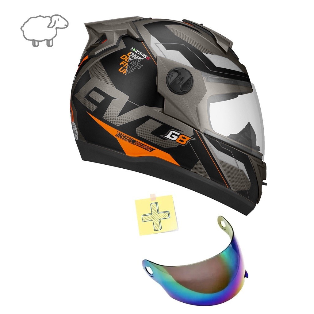 Capacete Moto Fechado Para Motoqueiro G8 Evo Com Viseira Cristal Mais Viseira Camaleão Anti riscos Resistente