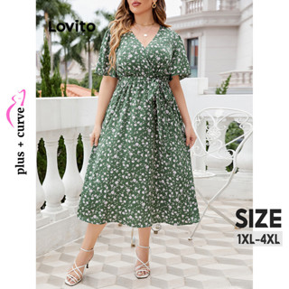 Lovito Vestido Plus Size Curvo Elegante Ditsy Floral Com Cinto Para Mulheres LNL45124