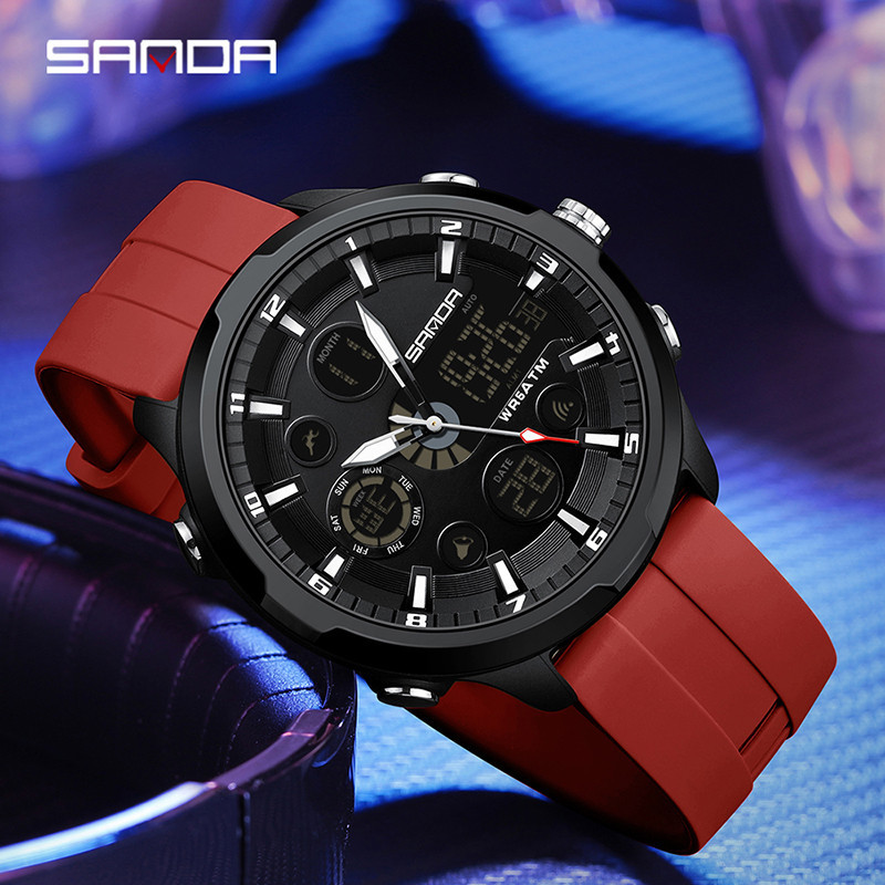 Sanda New Relógio Eletrônico Masculino Moda E Lazer Noturno À Prova D'água Multifuncional SD9053-2