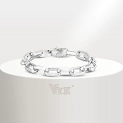 Vnox Fashionable Pulseira De Corrente Retangular Para Homens , Punk Rock De Aço Inoxidável Nunca Desbotar Elo De Papel De Prata