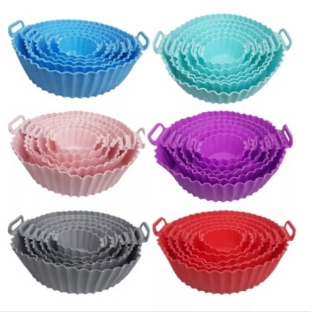 kit 6 Peças/Conjunto Cesto de Silicone Forma Redonda Air Fryer e Forno Fritadeira Elétrica com Alça em Oferta na Shopee