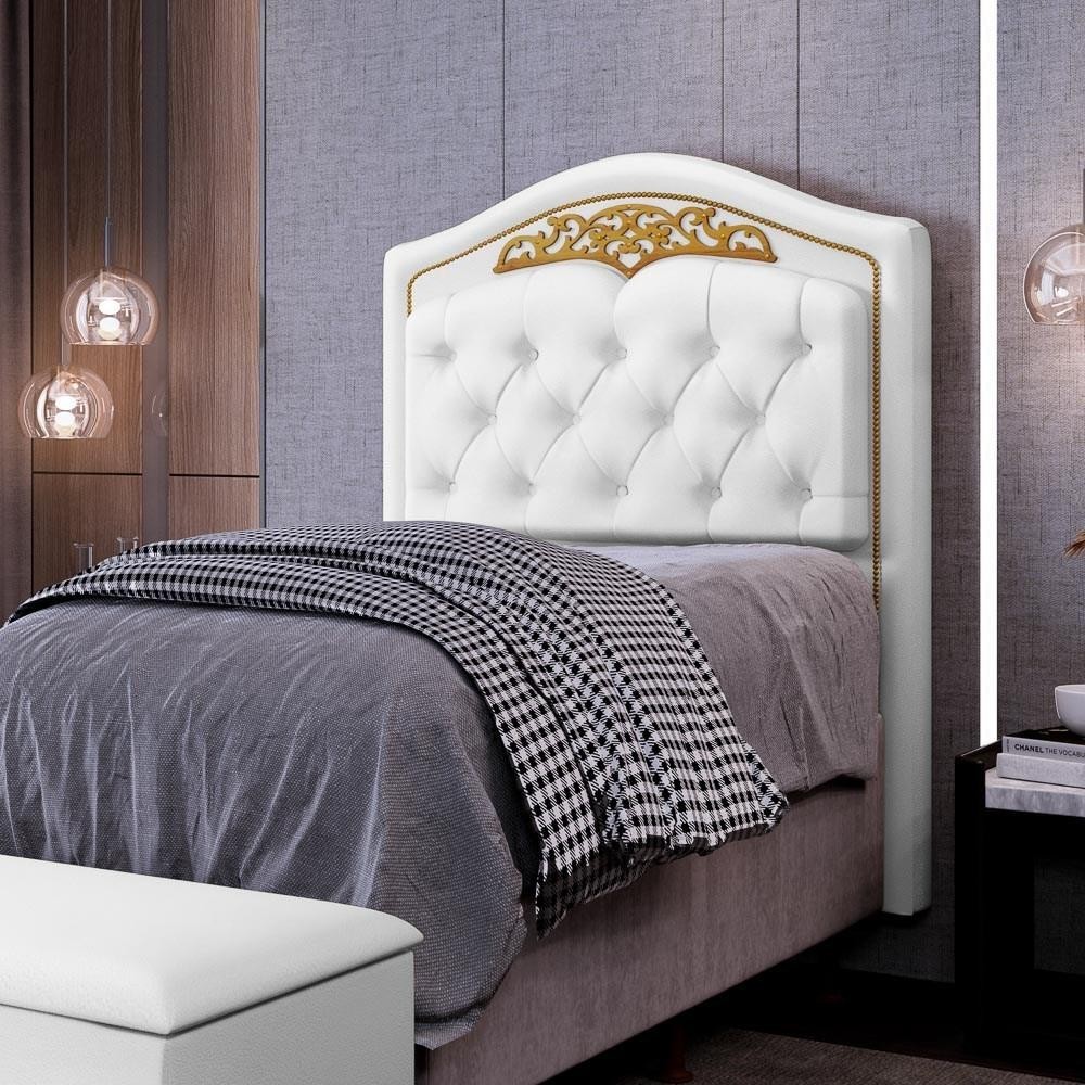 Cabeceira Cama Box Solteiro 90cm com Tachas Imperial J02 Sintético Branco - Mpozenato em Oferta na Shopee