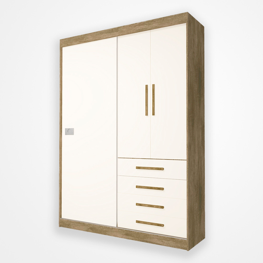 Modulo Georgia Guarda-Roupas 3 Portas 4 Gavetas Jequitibá/Off White J&A em Oferta na Shopee
