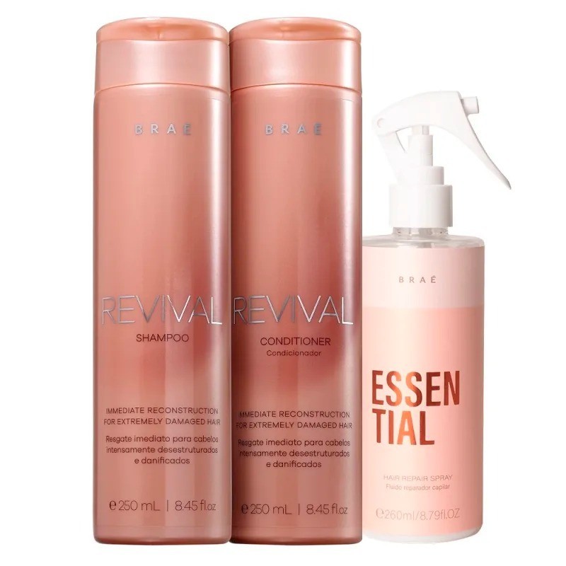 Kit Braé Revival - Shampoo, Condicionador E Spray Essential