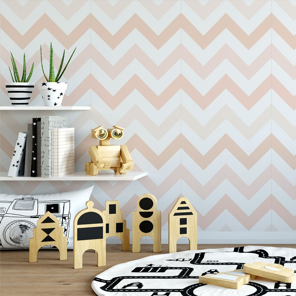 Papel De Parede Chevron Baby Tons De Salmão - 2,50x0,50m