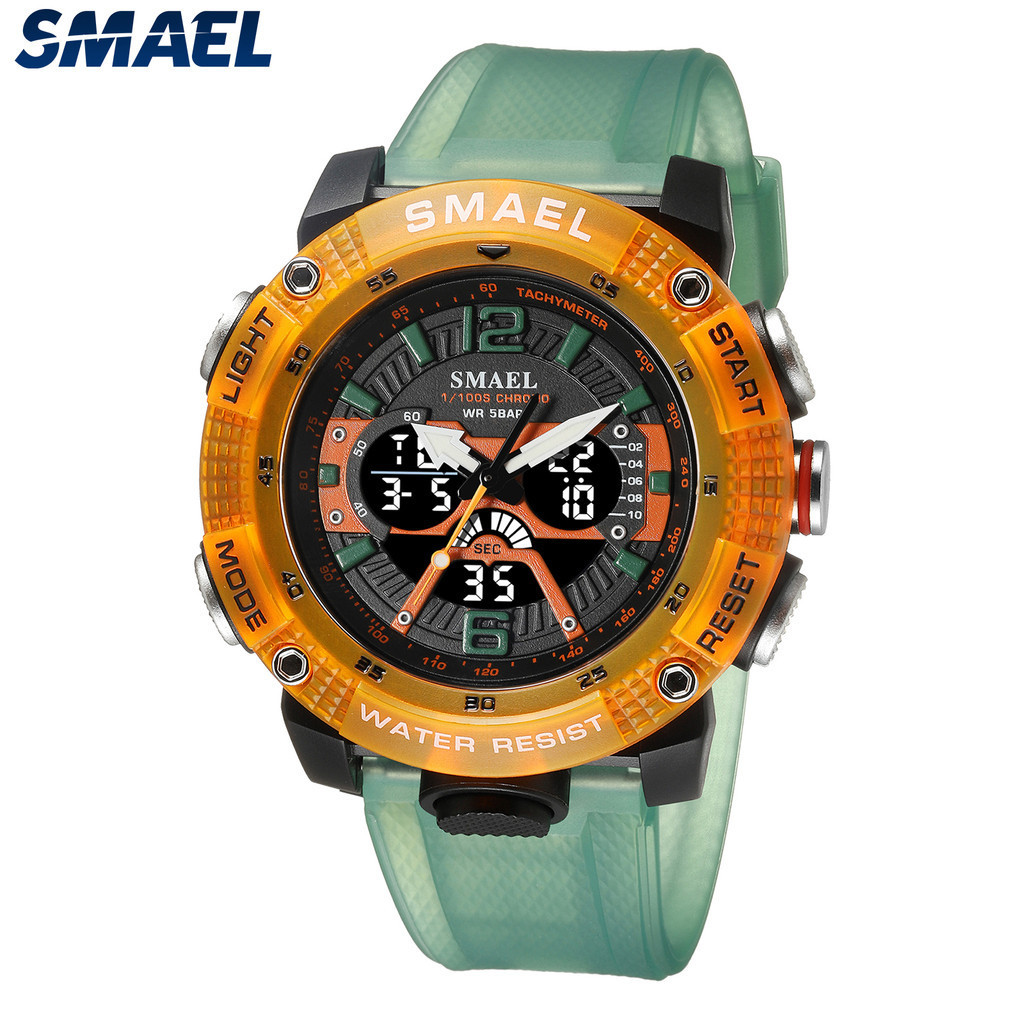 SMAEL 8058 Relógio De Lazer À Prova D'água Digital De Dupla Exibição Para Esportes Ao Ar Livre Noturno Multifuncional Glow Men's