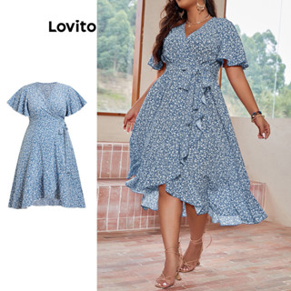 Lovito Vestido Feminino Plus Size Curve Boho Ditsy Com Babados Florais LBL08251