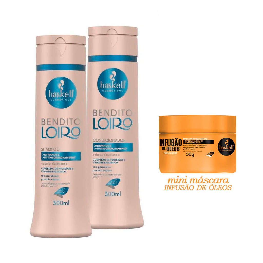 Kit Haskell Shp/Cond Bendito Loiro 300ml + Máscara Infusão de Óleos 50g