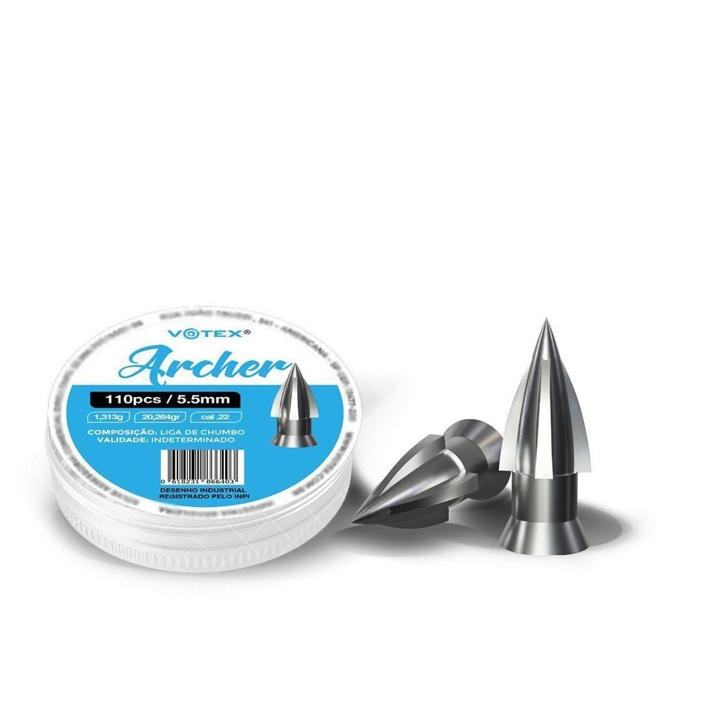 5 Chumbinhos Archer 5.5mm 1,313g - Votex + Alvo Javali — imagem 2 de 2