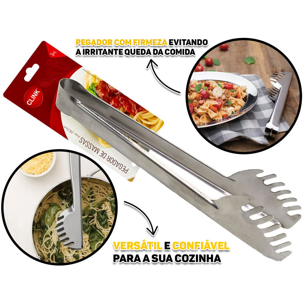 Pegador Em Aço Inox Durável Para Massa Saladas Carnes Multiuso Clink em Oferta na Shopee