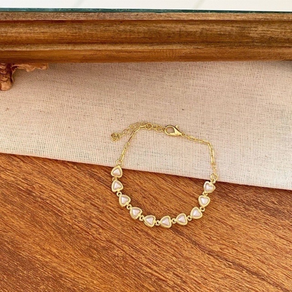 Pulseira de pérolas de coração delicado banhada a ouro 18k Prata 925 — imagem 2 de 2