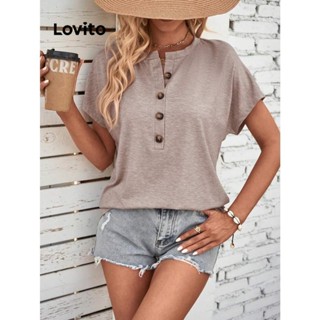 Lovito Camiseta Feminina Casual Com Botão Liso LNL45020