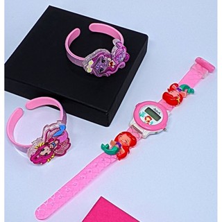Kit Relógios Infantil Digital + Pulseira Plástico 3D Meninas Desenho animados Disney Sereia Unicórnio Acessórios Moda em Oferta na Shopee